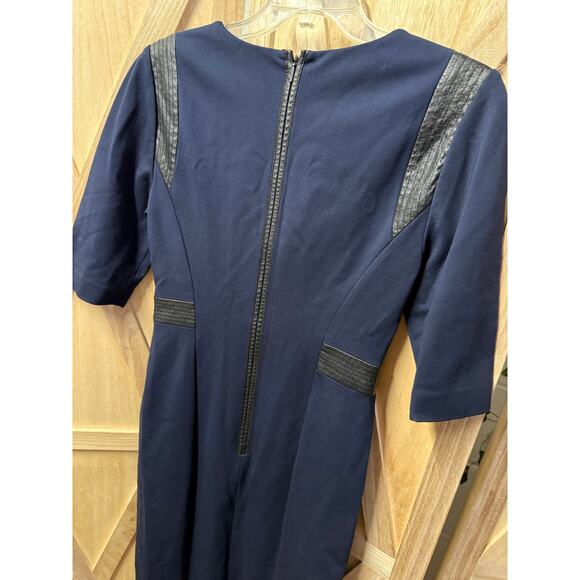 REBECCA TAYLOR navy blue black faux leather panel sheath midi dress - Picture 4 of 9